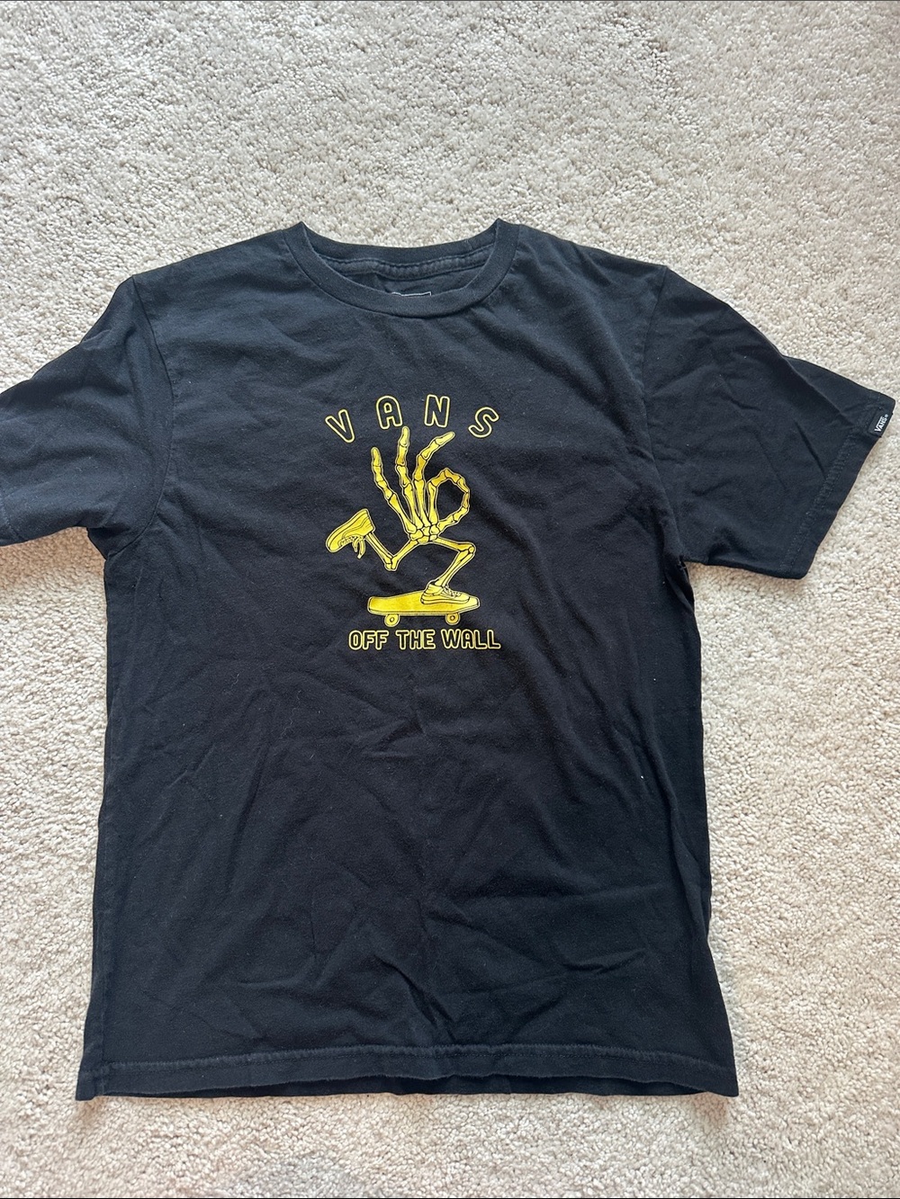 Vans Black Tee with Yellow Skate Skeleton Graphic